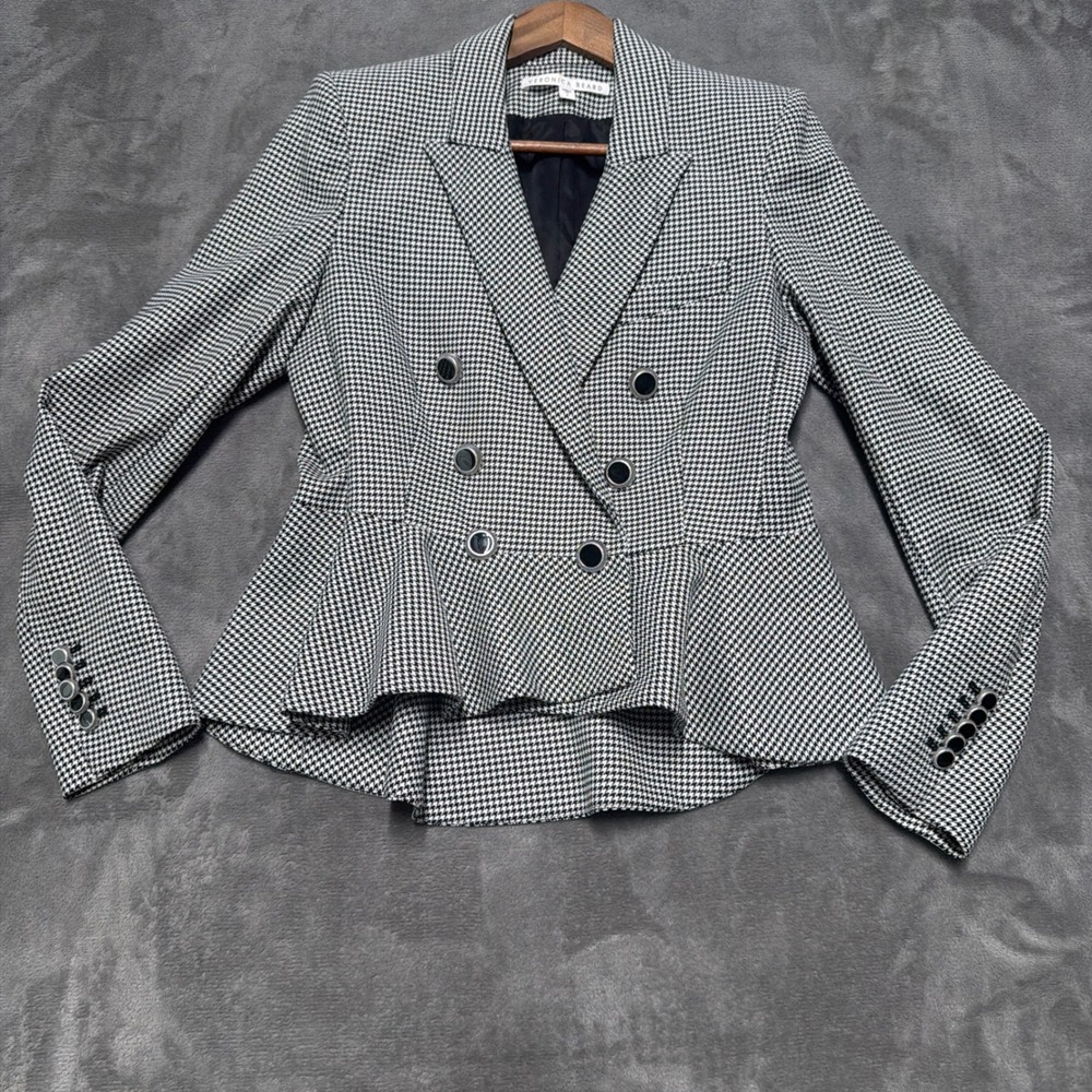 Veronica Beard Rhodora Blazer Womens 8 Houndstooth Double Breasted Peplum